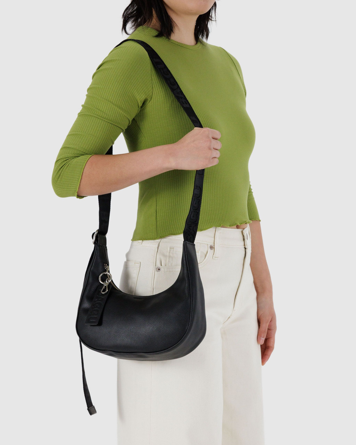 Small Recycled Leather Crescent Bag - Image 3
