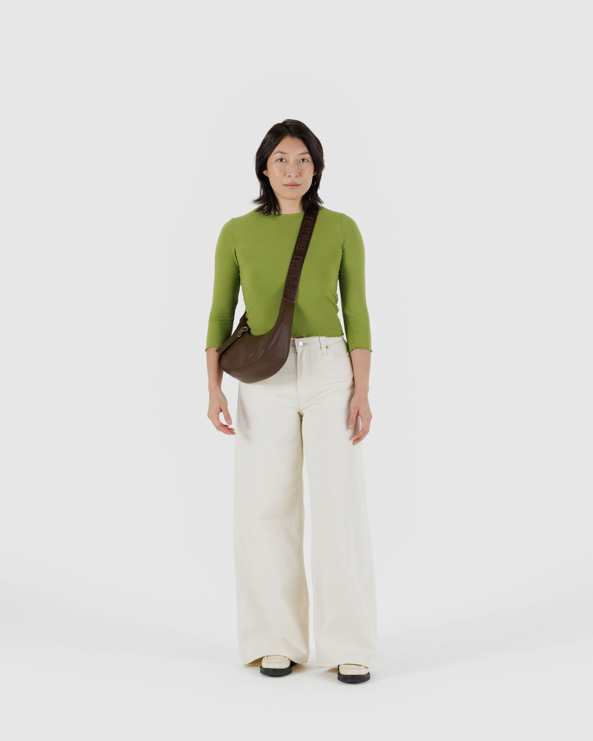 Small Recycled Leather Crescent Bag - Image 2